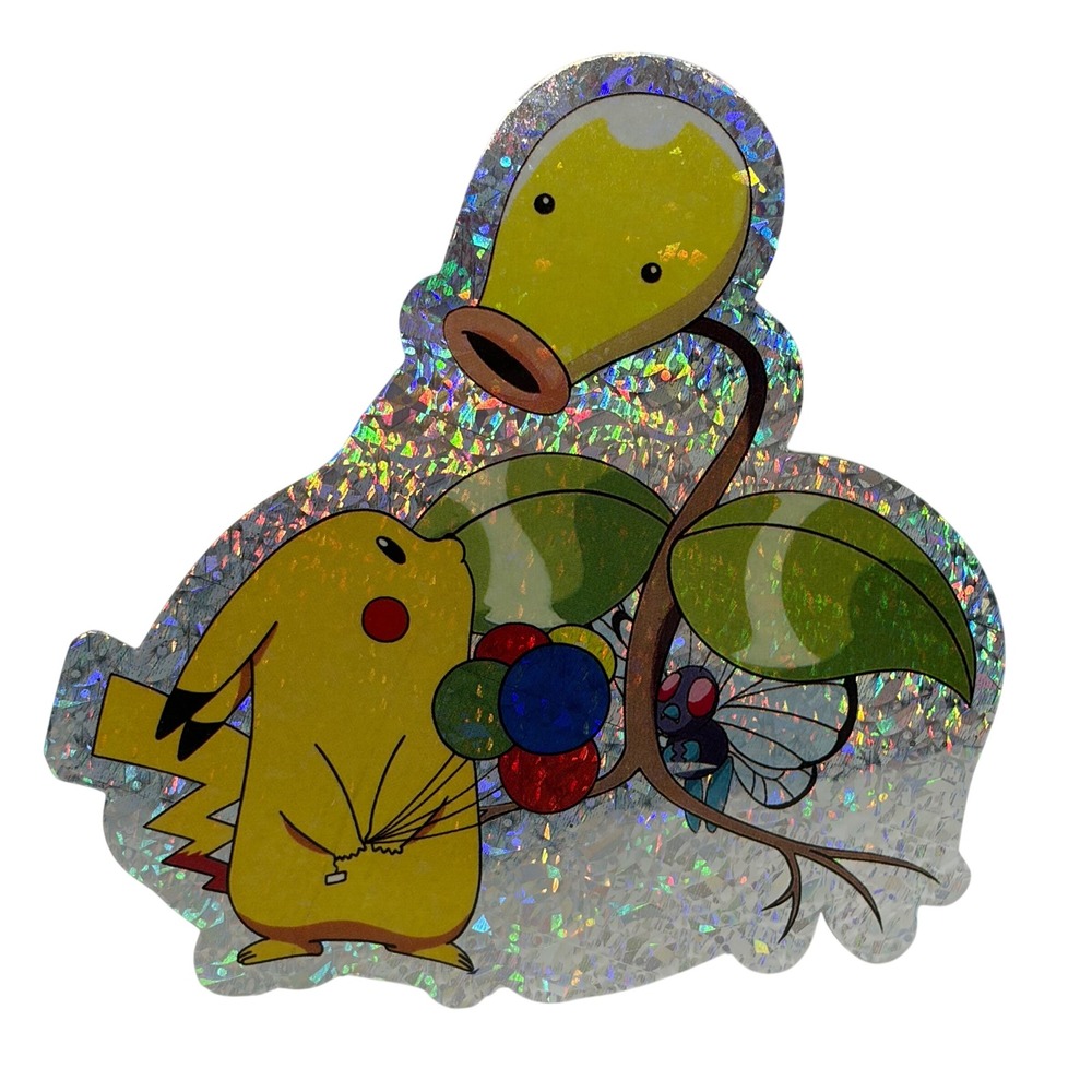 Vintage Pokemon Prism Sticker Pikachu Bellsprout Butterfree Holographic 4 inch